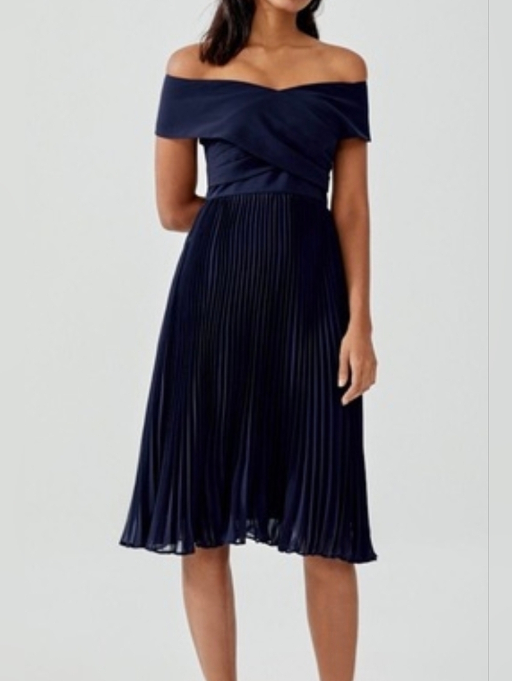 Love Bonito Navy Off Shoulder Pleated‎ Dress XL Elegant Formal Wedding Guest